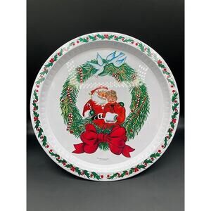 Vintage 1984 Mr. and Mrs. Claus Metal Serving Tin Made in Hong Kong